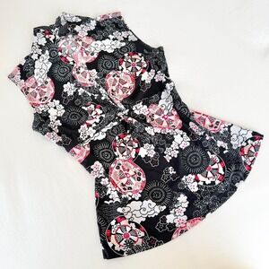 y2k black floral tank‎ top